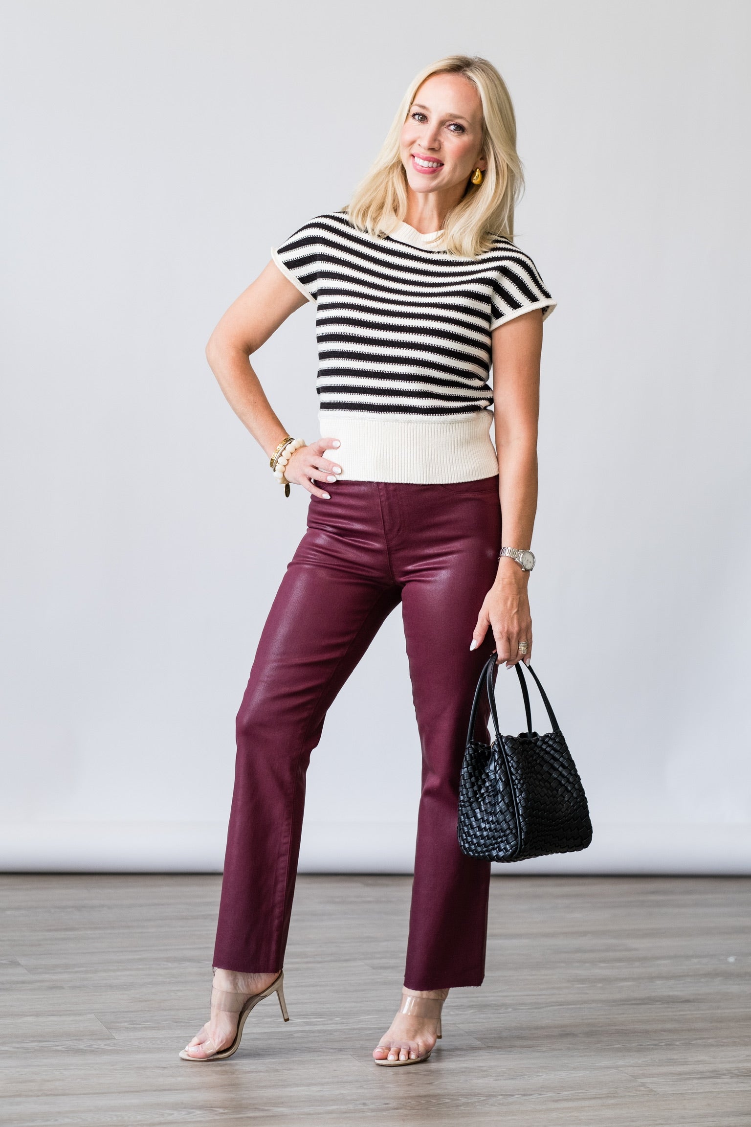Kendra High Rise Crop Flare in Dark Port Coated - Lukka Boutique