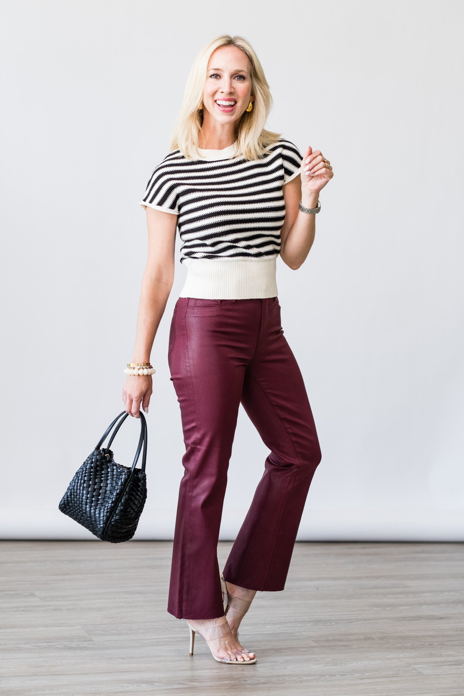 Kendra High Rise Crop Flare in Dark Port Coated - Lukka Boutique