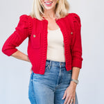 Delli Cropped Textured Cardigan in Engine Red - Lukka Boutique