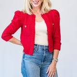 Delli Cropped Textured Cardigan in Engine Red