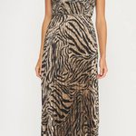 Zebra Print Pleated Satin Midi Dress in Taupe/Black - Lukka Boutique