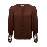 Ava Lace Cuff Blouse in Hot Fudge
