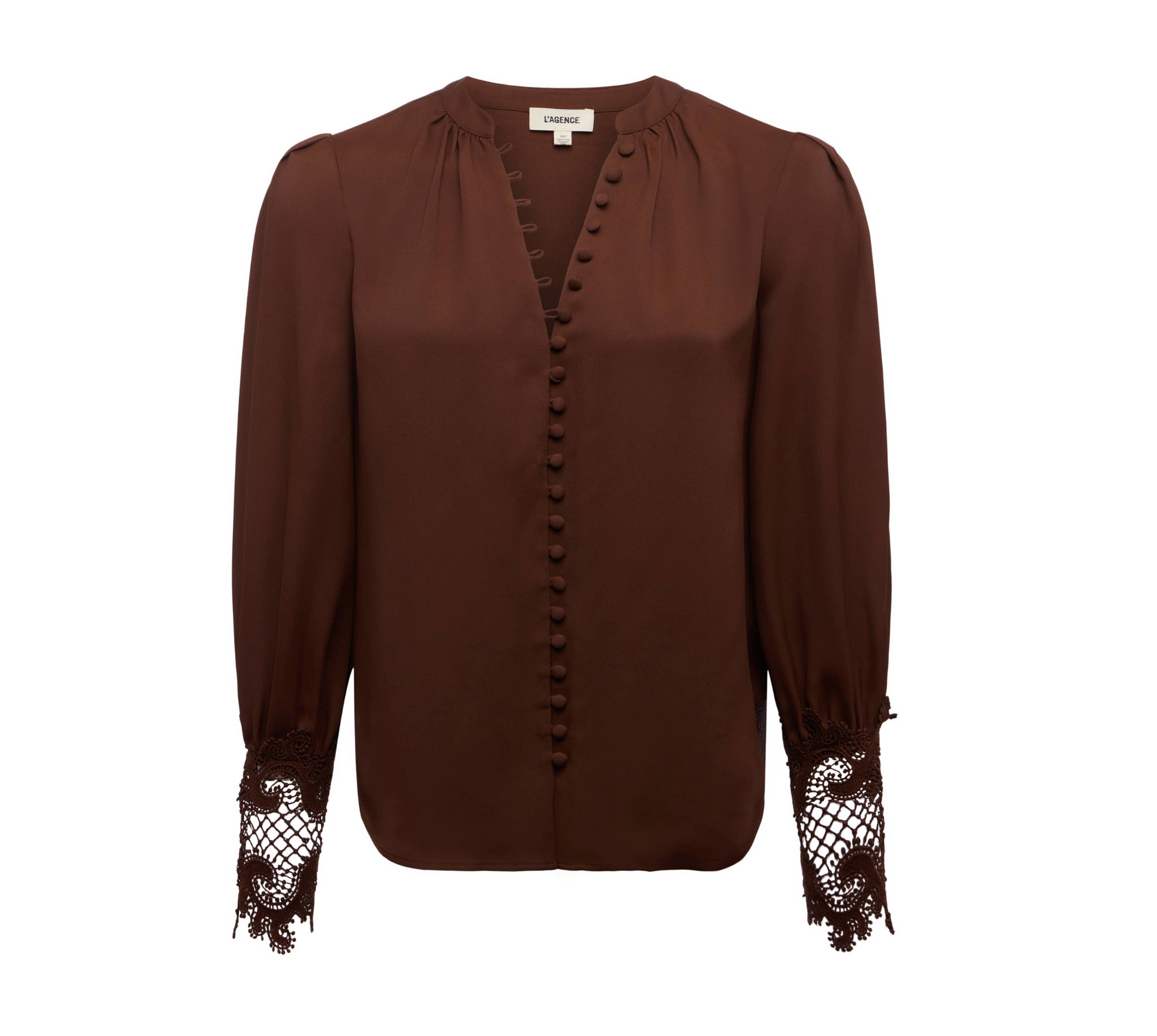 Ava Lace Cuff Blouse in Hot Fudge - Lukka Boutique