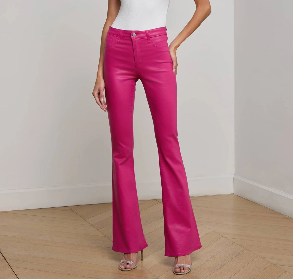 Marty High Rise Flare in Pink Coated - Lukka Boutique