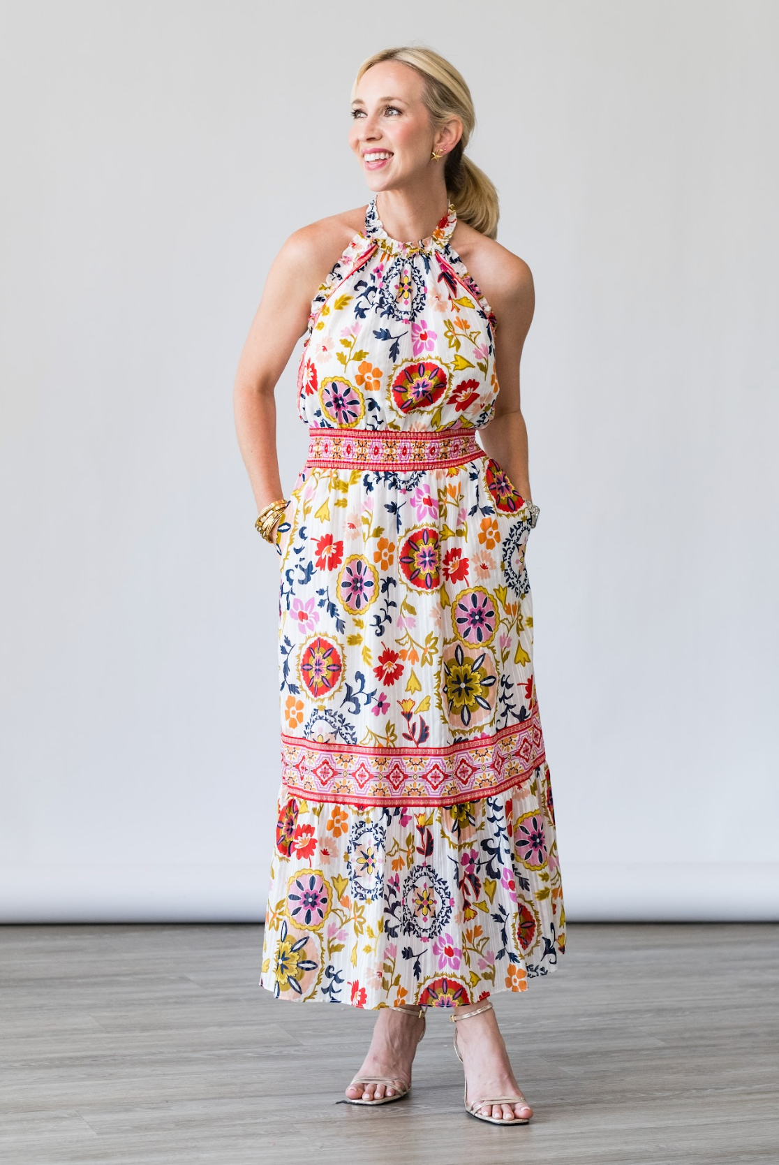 Delia Dress in White Maya Combo - Lukka Boutique