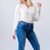 Ava Lace Cuff Blouse in Ivory - Lukka Boutique