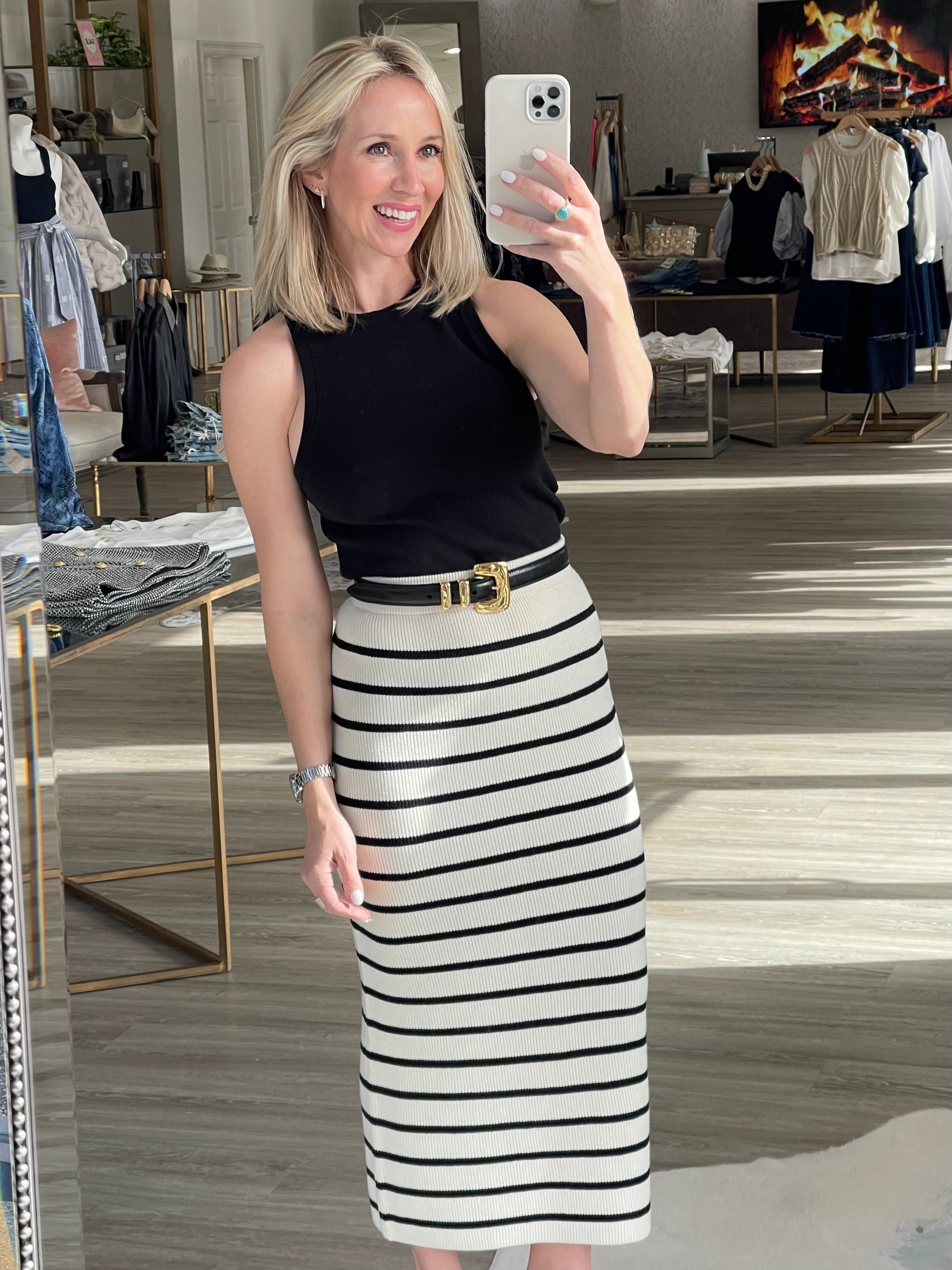 Boston Striped Midi Skirt in Birch - Lukka Boutique
