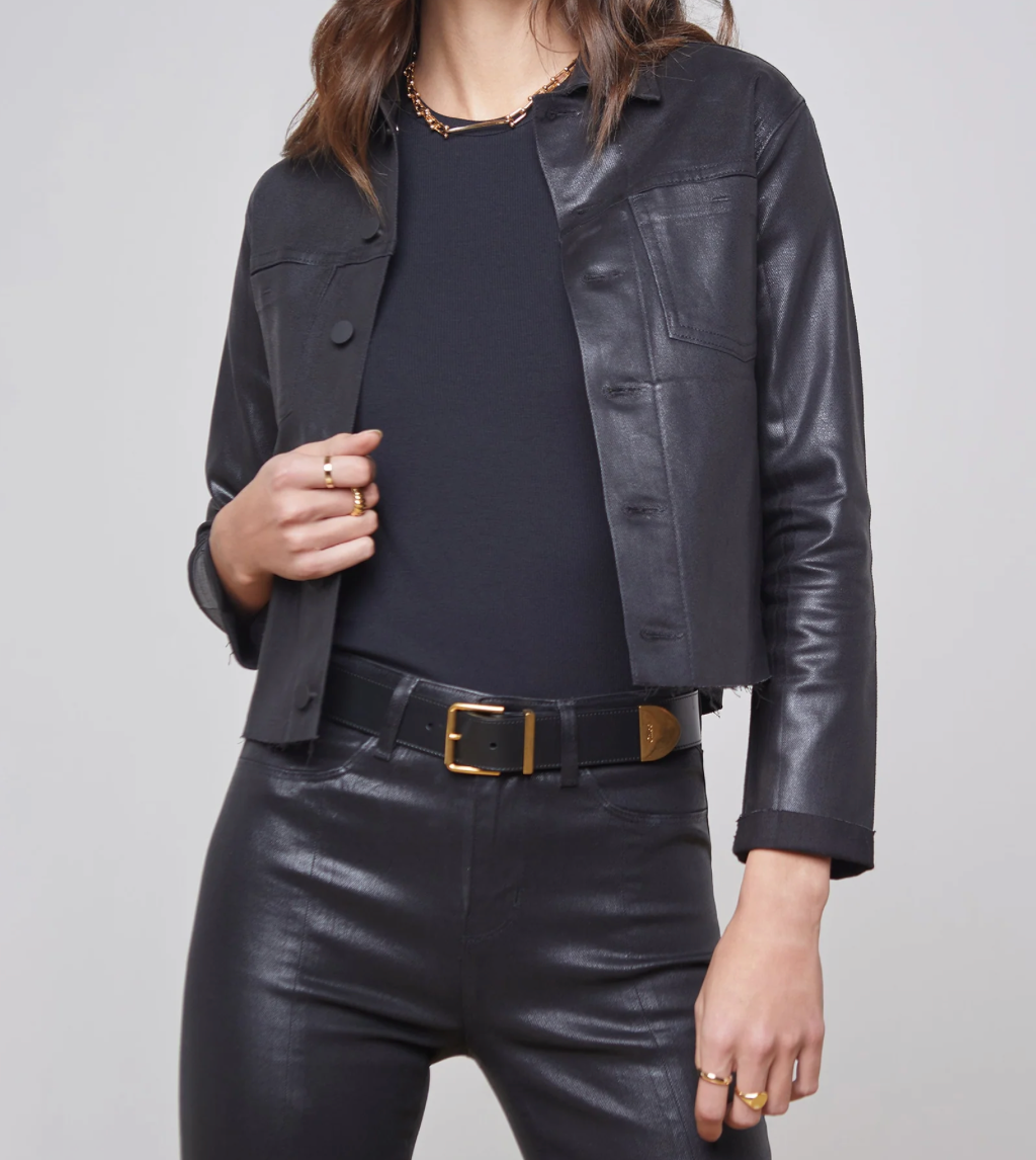 Janelle Slim Jacket in Black Coated - Lukka Boutique