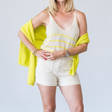 V-Neck Knit Tank in Desert Lime Stripe - Lukka Boutique