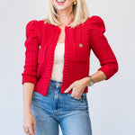 Delli Cropped Textured Cardigan in Engine Red - Lukka Boutique