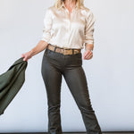 Ruth High Rise Straight Leg in Deep Olive Coated - Lukka Boutique
