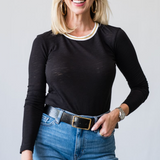 Long Sleeve Gold Tipped Ringer Tee in Black - Lukka Boutique