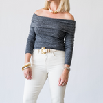 Asymmetric Long Sleeve Top in Dark Grey Melange - Lukka Boutique