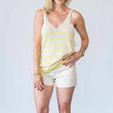 V-Neck Knit Tank in Desert Lime Stripe - Lukka Boutique