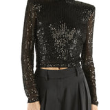 Amber Beaded Mesh Mock Neck Top in Black - Lukka Boutique