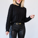Mock Neck Cable Cashmere Sweater in Black - Lukka Boutique