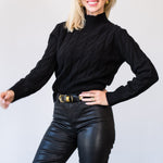 Mock Neck Cable Cashmere Sweater in Black - Lukka Boutique