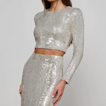 Rogan Crop Sequin Long Sleeve Top - Lukka Boutique
