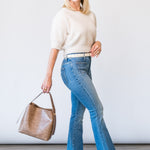 Guinevere Cropped Crew Neck Sweater in Vintage White - Lukka Boutique