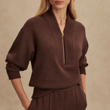 Sally Half Zip Sweat in Coffee Bean Marl - Lukka Boutique
