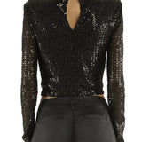 Amber Beaded Mesh Mock Neck Top in Black - Lukka Boutique