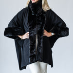 Cape with Fur Trim in Black - Lukka Boutique