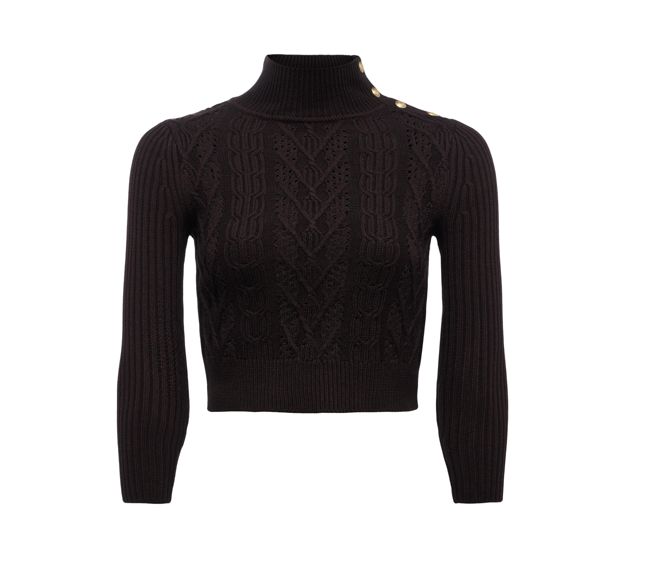 Kamdyn Cable Mock Neck Sweater in Coffee Bean/Gold - Lukka Boutique