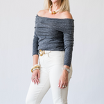 Asymmetric Long Sleeve Top in Dark Grey Melange - Lukka Boutique