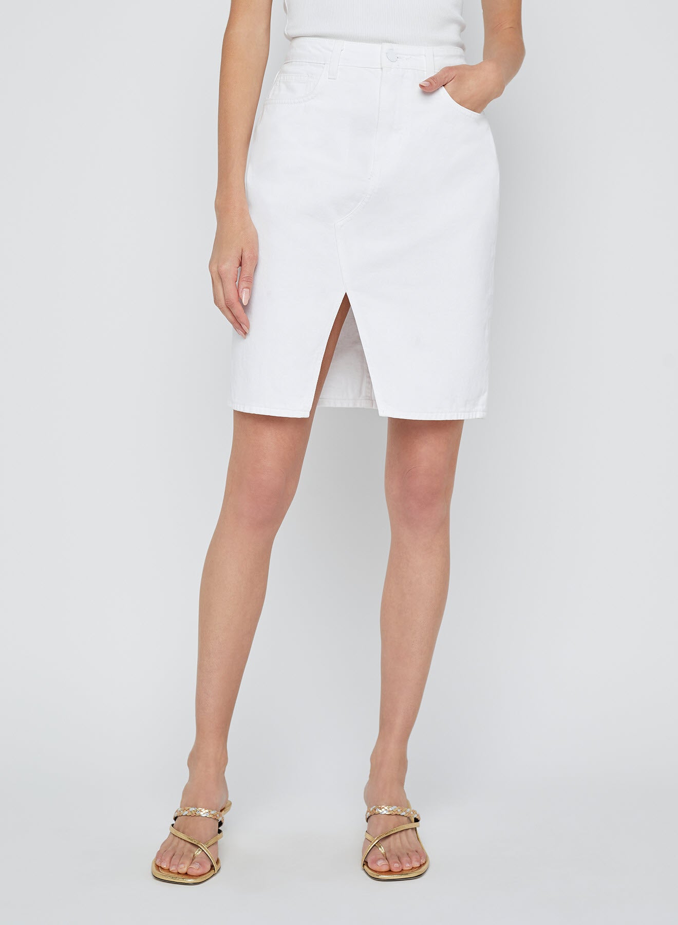 Tylee Knee Length Skirt in Blanc - Lukka Boutique