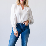 Ava Lace Cuff Blouse in Ivory - Lukka Boutique