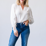 Ava Lace Cuff Blouse in Ivory - Lukka Boutique