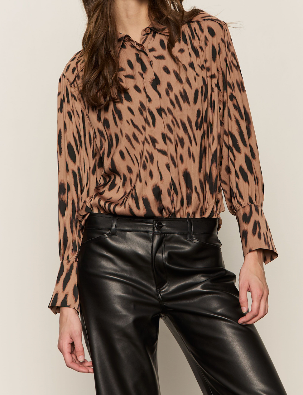 Rebel Button Front Top in Mocha Leopard - Lukka Boutique