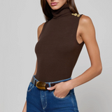 Ceci Sleeveless Turtleneck in Dark Port