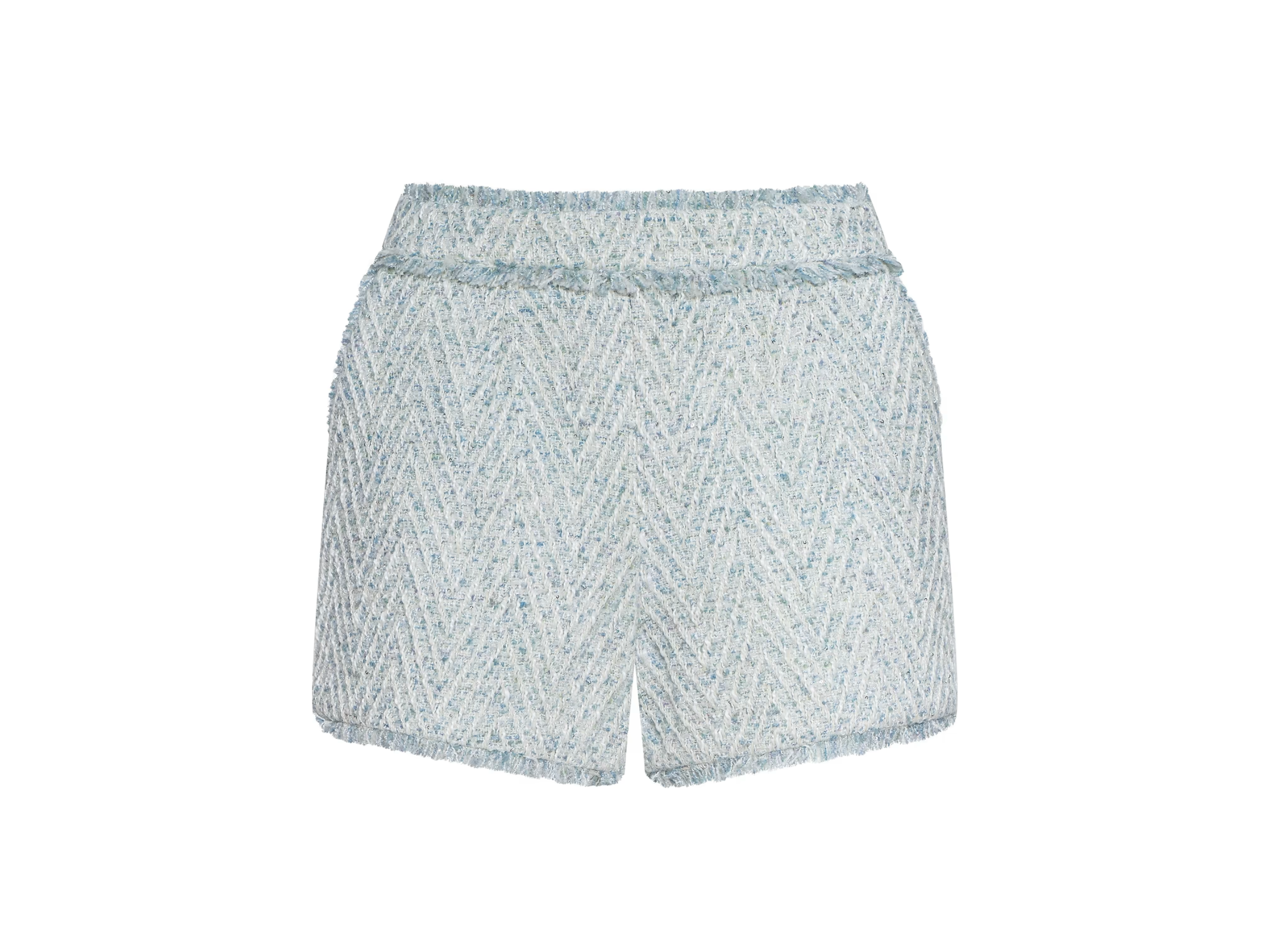 Ashley Fringe Short in Light Blue/Ivory Chevron - Lukka Boutique