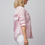 Eileen Relaxed Button-Up Shirt in Pink Hearts - Lukka Boutique