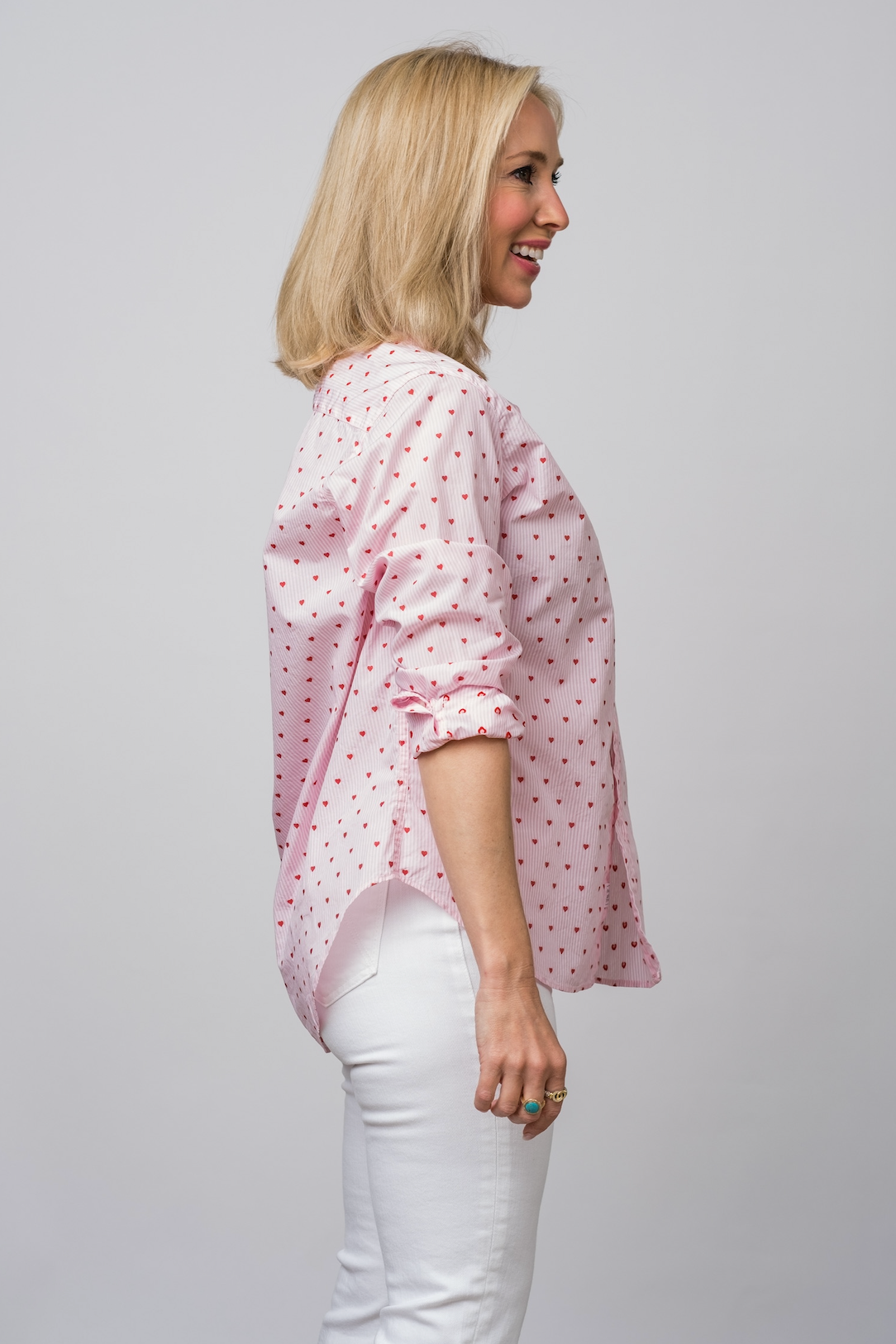 Eileen Relaxed Button-Up Shirt in Pink Hearts - Lukka Boutique