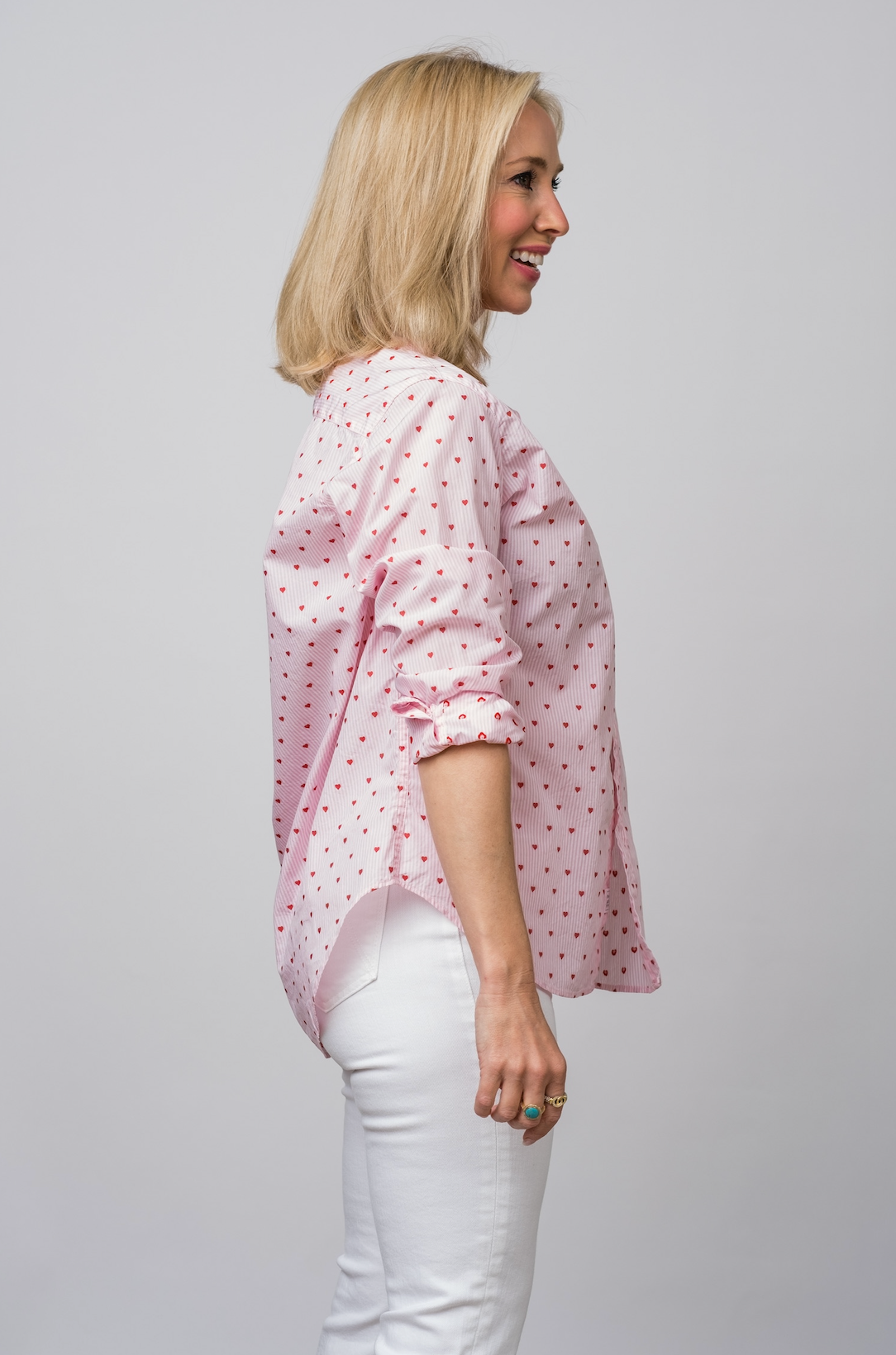 Eileen Relaxed Button-Up Shirt in Pink Hearts - Lukka Boutique