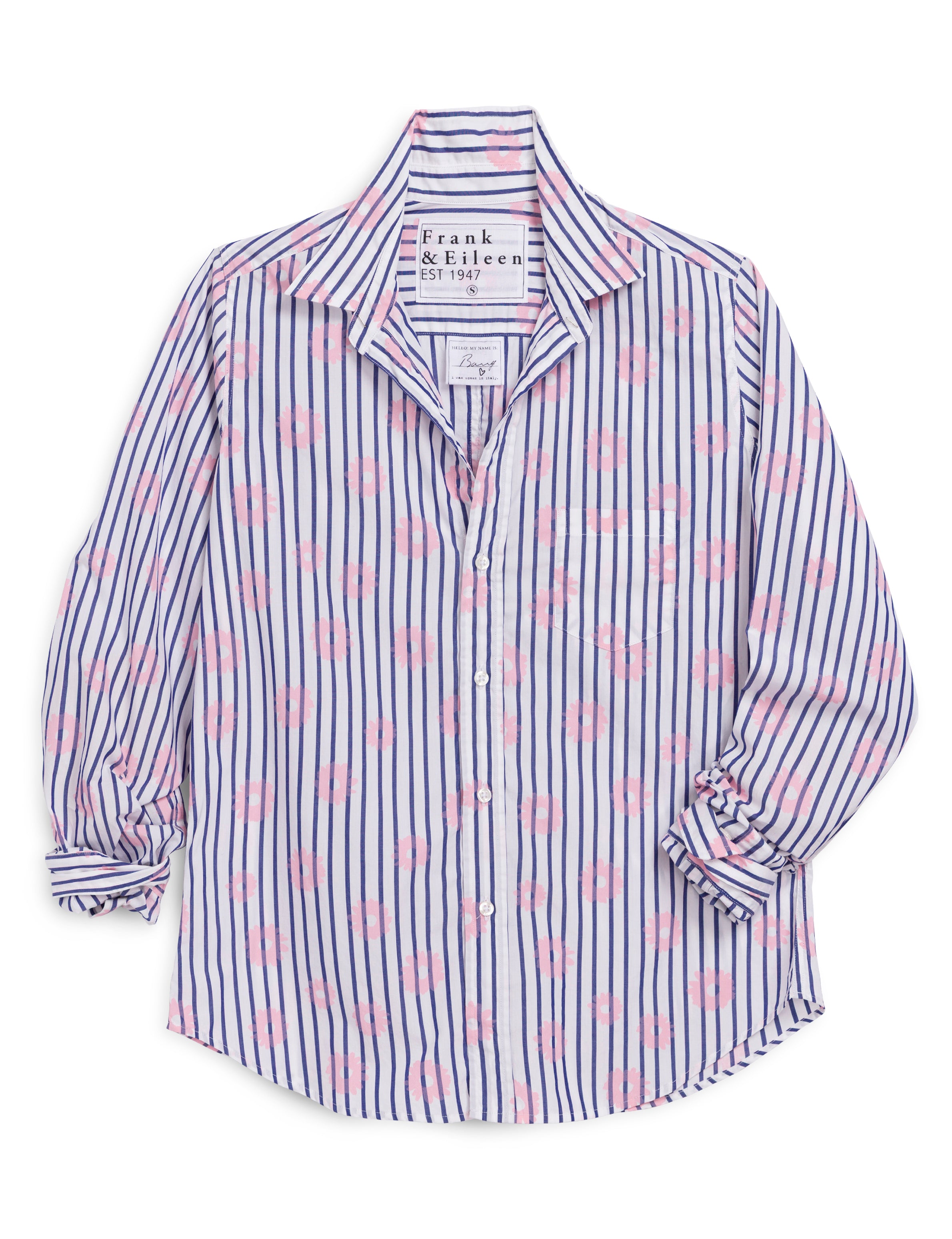 Barry Tailored Button Up Shirt in Pink Flowers Blue Stripe - Lukka Boutique