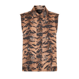BRIELLE ANIMAL PRINTED EMBELLISHED VEST