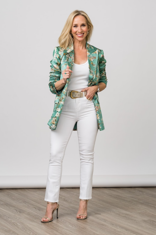 
                  
                    Taryn Double Breasted Blazer in Teal Cherry Blossom
                  
                