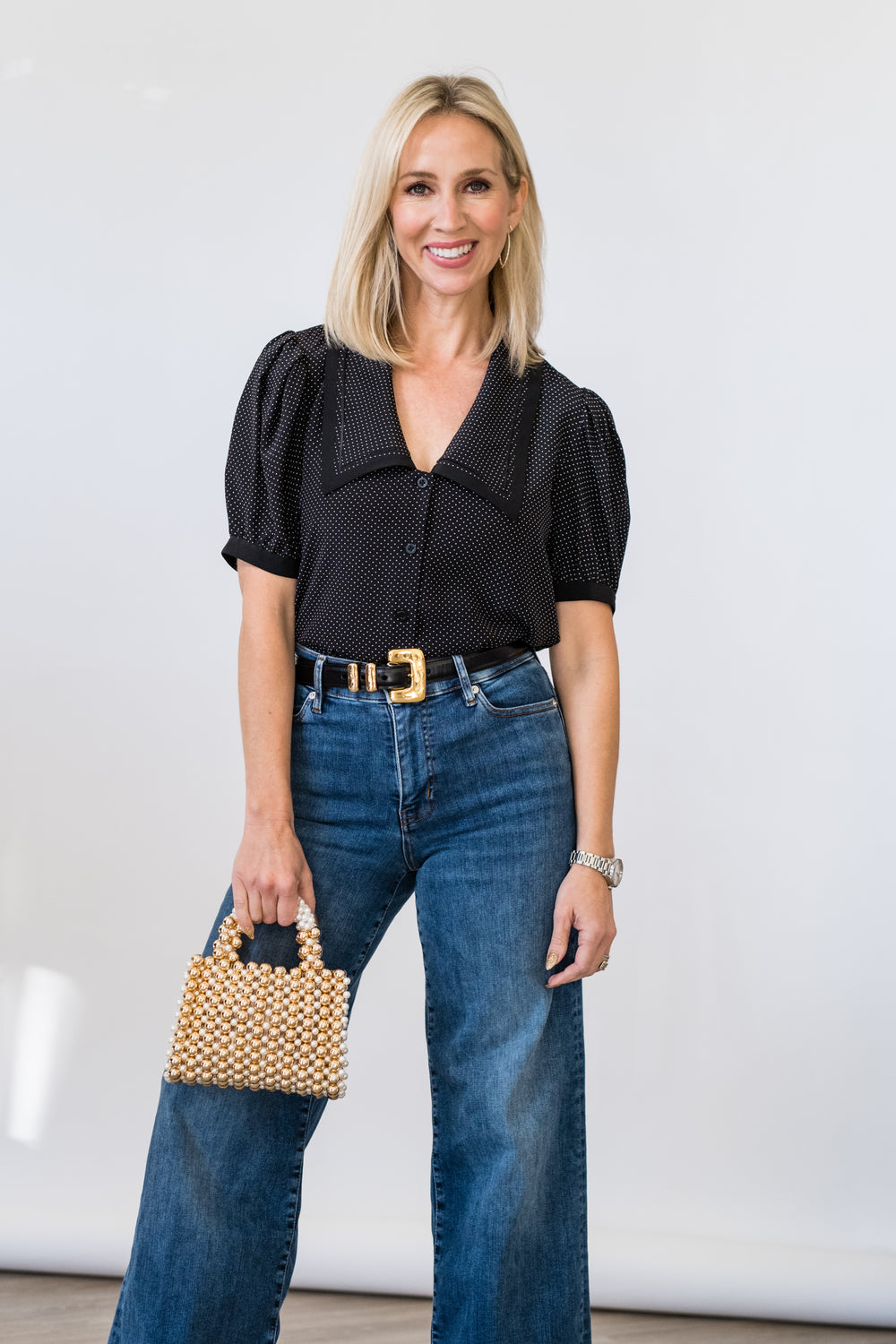 The Polka Dot Sailor Blouse in Black Multi