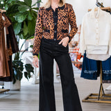 Osiris Jacquard Collared Cardi in Tan Multi Javan Leopard
