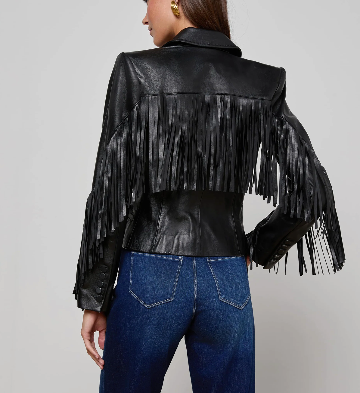 Vashti Fringed Leather Blazer in Black - Lukka Boutique