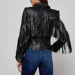 Vashti Fringed Leather Blazer in Black - Lukka Boutique