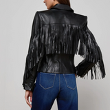 Vashti Fringed Leather Blazer in Black - Lukka Boutique