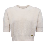 Guinevere Cropped Crew Neck Sweater in Vintage White - Lukka Boutique