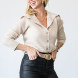 Button Cashmere Cardigan in Sand