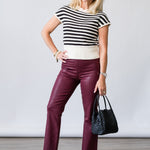 Kendra High Rise Crop Flare in Dark Port Coated - Lukka Boutique