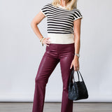 Kendra High Rise Crop Flare in Dark Port Coated - Lukka Boutique
