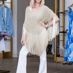 Crochet Short Triangle Poncho in Champagne - Lukka Boutique